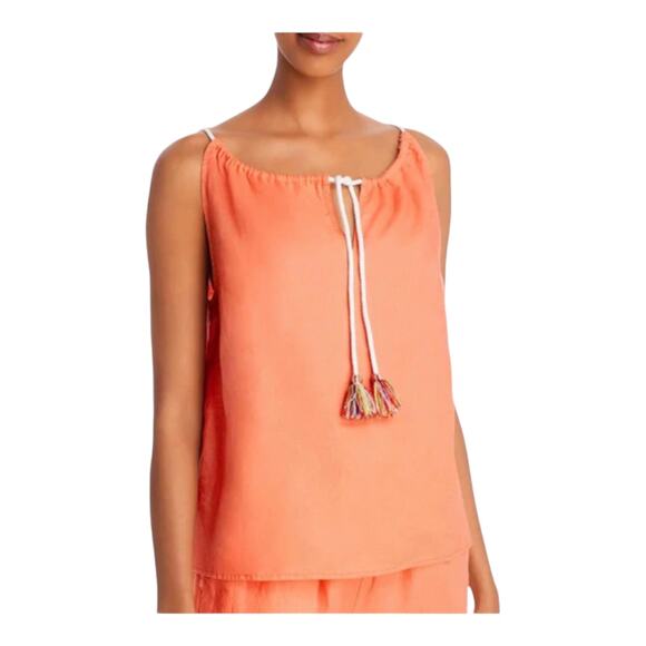sundays NWT Womens Lucas Coral Linen Rope and Tassel Tie Keyhole Tank Top Size 1 - Picture 1 of 12